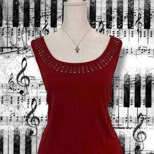 Deep red rhinestoned ribbed tank top